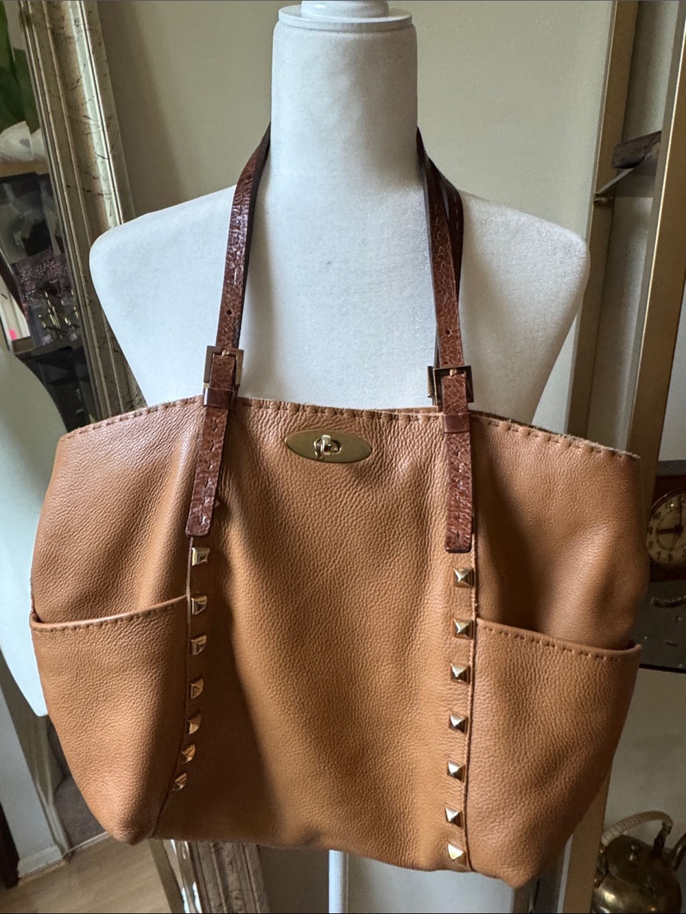Carla Mancini Leather Tote with gold Hardware